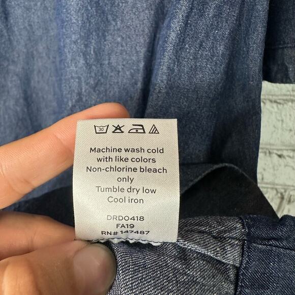 Draper James Dress Blue Chambray Ruffle Shift Mini Denim 3/4 Bell Sleeve 12 - Picture 6 of 8